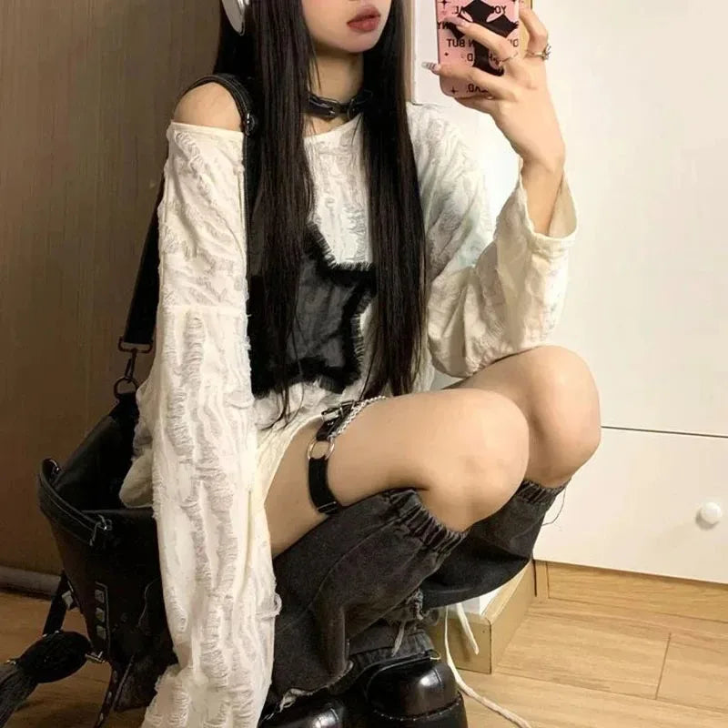 Women's Oversized Star Print Long-Sleeve T-Shirt