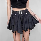 Women's Layered Pleated Mini Skirt with Belt Strap
