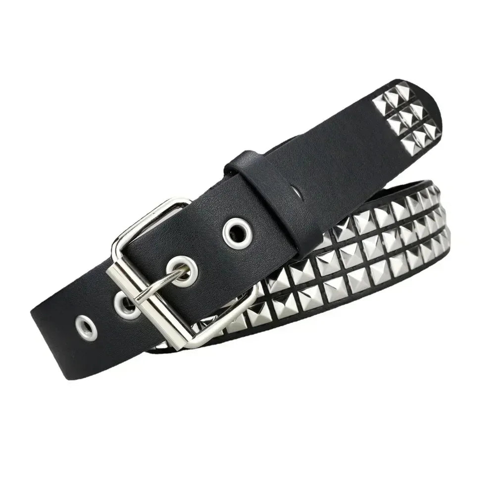 Black Studded Faux Leather Pyramid Rivet Belt