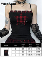 Black Camisole Top with Red Plaid Star Detail