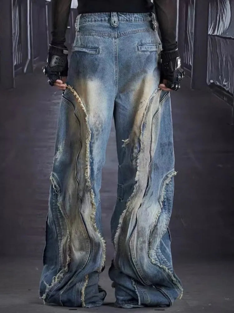 Men's Distressed Wide-Leg Cargo Jeans