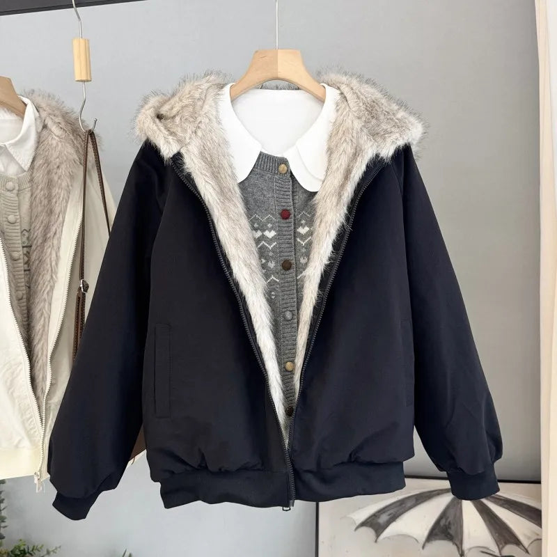 Women's Faux-Fur Hooded Padded Jacket with Zip Front