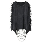 Black Distressed Long-Sleeve Top with Cutout Sleeves