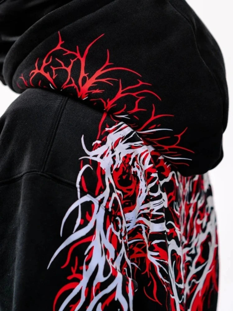 Men's Black Graphic Print Zip Hoodie