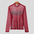 Men's Printed Mesh Turtleneck Long-Sleeve Tee