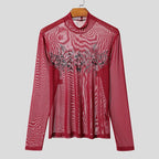 Men's Printed Mesh Turtleneck Long-Sleeve Tee