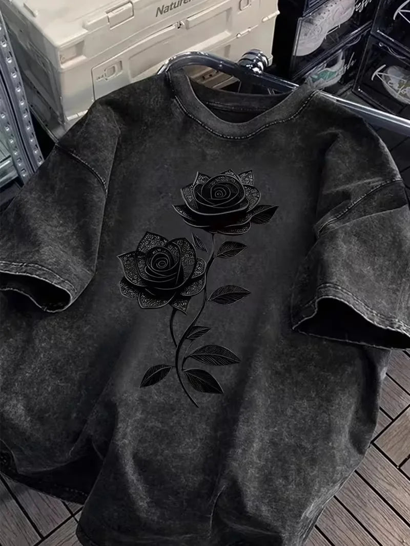 Black Rose Graphic Washed T-Shirt