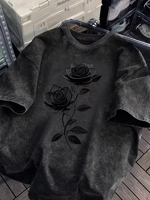 Black Rose Graphic Washed T-Shirt