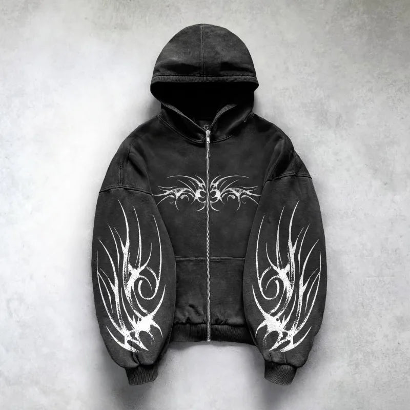 Graphic Print Zip-Up Hooded Jacket