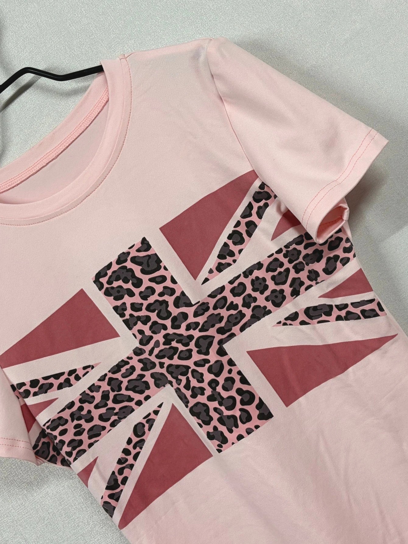 Pink Leopard Flag Graphic T-Shirt