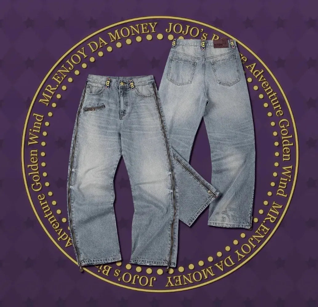 JoJo Wide-Leg Jeans with Zippered Printed Side Panels