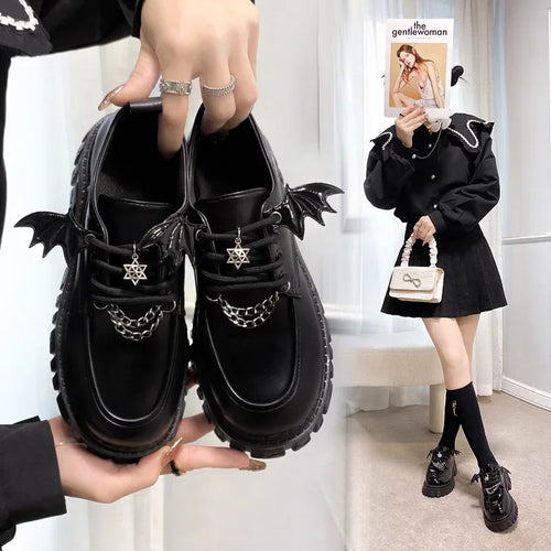 Black Bat-Wing Chain Platform Shoes