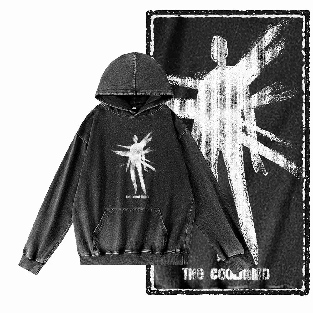 Men's Acid-Washed Black Graphic Pullover Hoodie