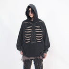 Grunge Skeleton Rib Cutout Pullover Hoodie