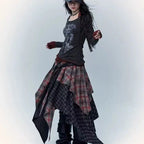 Women's Asymmetrical Patchwork Plaid Skirt