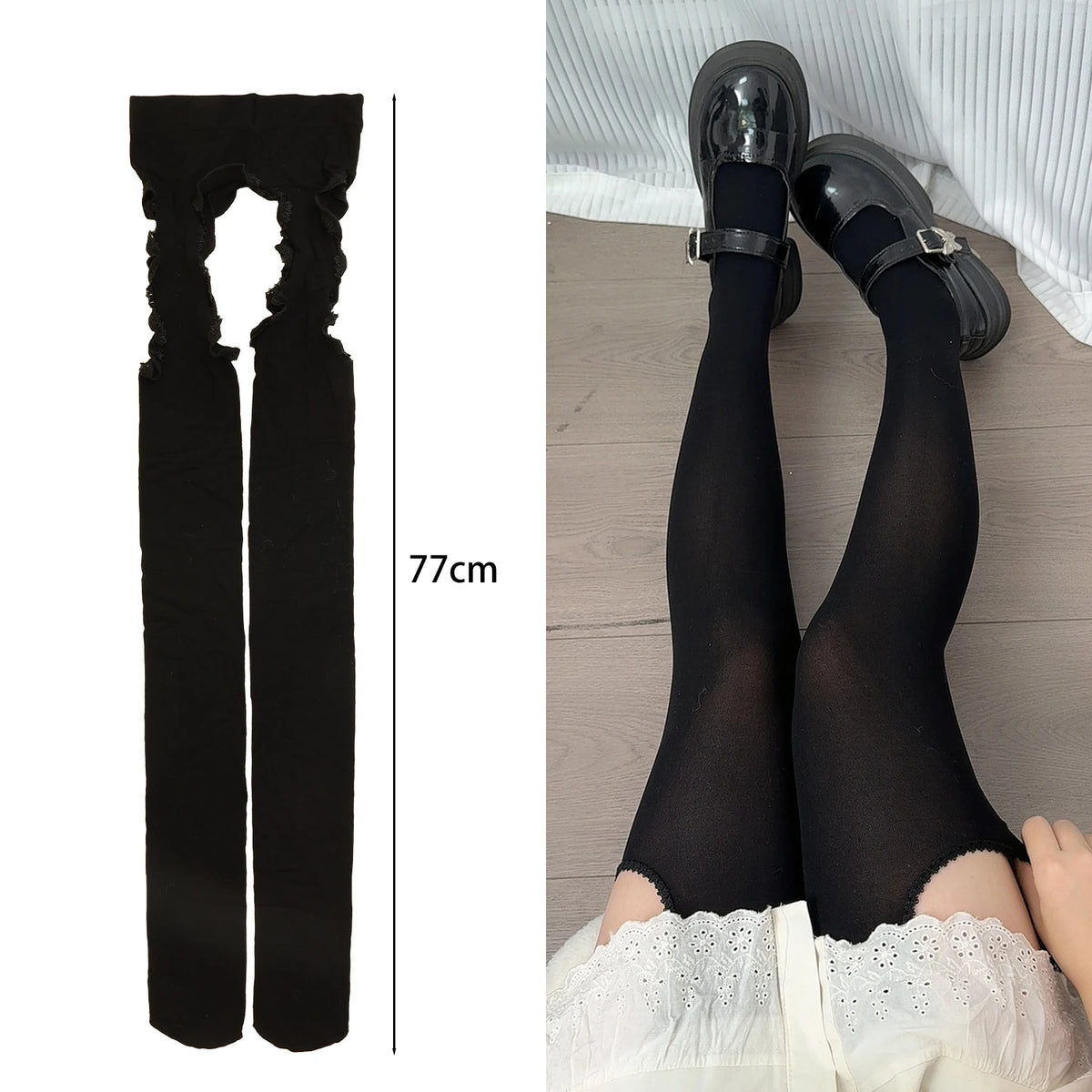 Lace-Trim Thigh-High Suspender Stockings – One Size