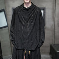 Men's Black Distressed Long-Sleeve Turtleneck Top