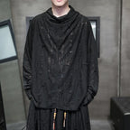 Men's Black Distressed Long-Sleeve Turtleneck Top