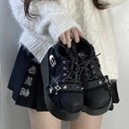 Star-Print Platform Ankle Boots with Chain Detail