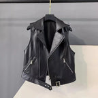 Women's Black Leather Biker Vest