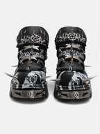 Black Graffiti Rivet Platform Shoes with Spikes
