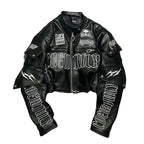 Black Embroidered Skull Graphic Motorcycle Jacket