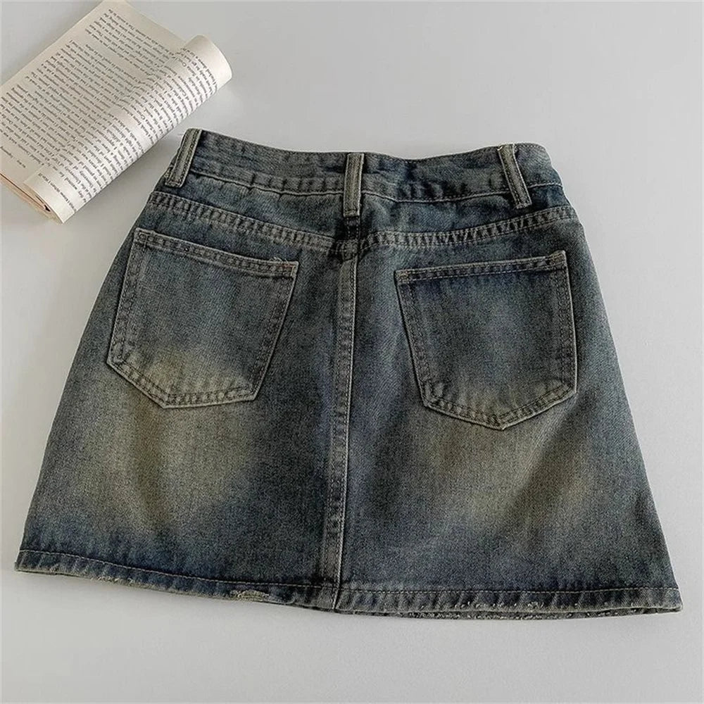Women's Blue Denim A-Line Mini Skirt