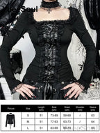 Women's Black Lace-Panel Long-Sleeve Top