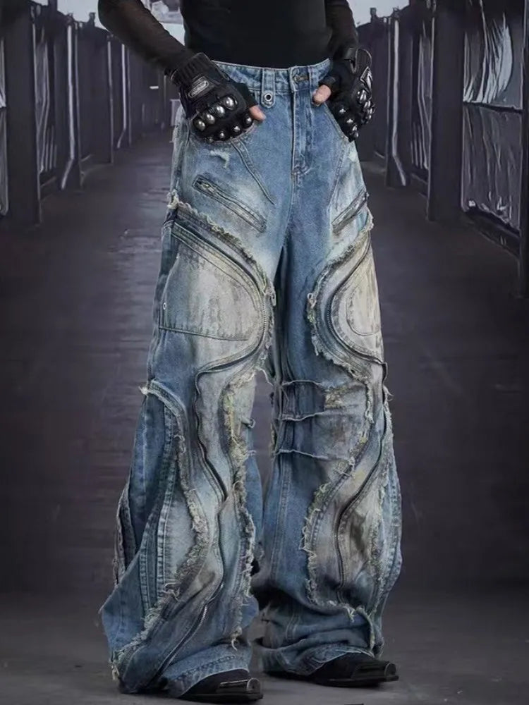 Men's Distressed Wide-Leg Cargo Jeans