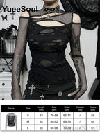 Women's Black Lace-Panel Long-Sleeve Top