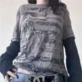Women's Gray Skull Graphic Long-Sleeve Top