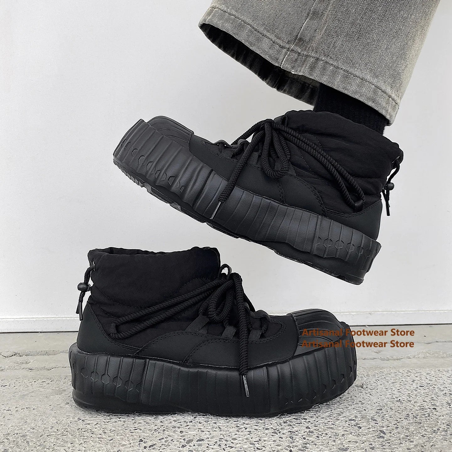 Men's Ankle Boots with Plush Lining and Chunky Rubber Sole