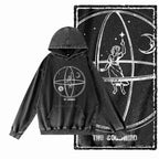 Black Acid-Washed Graphic Pullover Hoodie