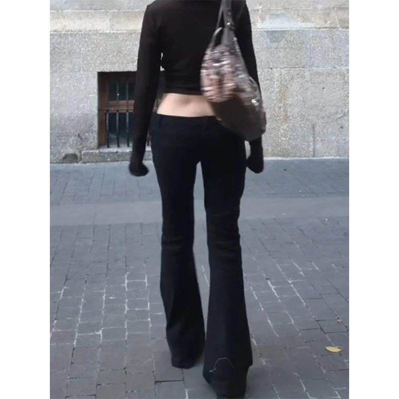 Women's Black Low-Rise Flared Jeans