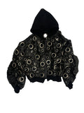 Men’s Oversized Hooded Faux-Leather Eyelet Jacket