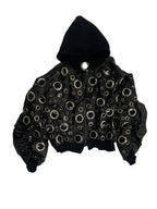 Men’s Oversized Hooded Faux-Leather Eyelet Jacket