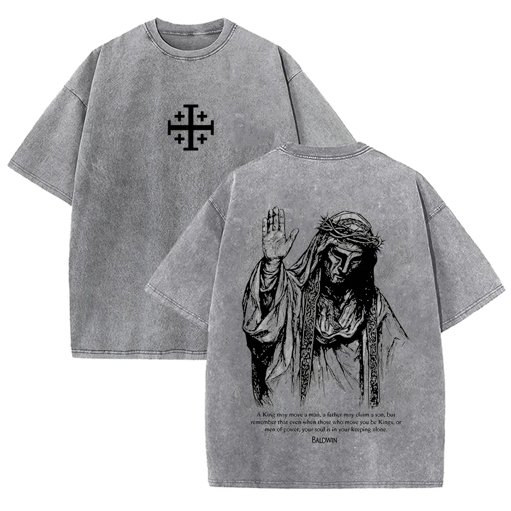 Jesus Crown of Thorns Graphic Washed Cotton T-Shirt