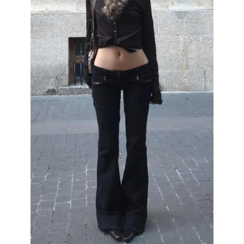 Women's Black Low-Rise Flared Jeans