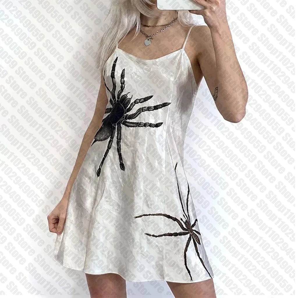 White Mini Dress with Spider Print