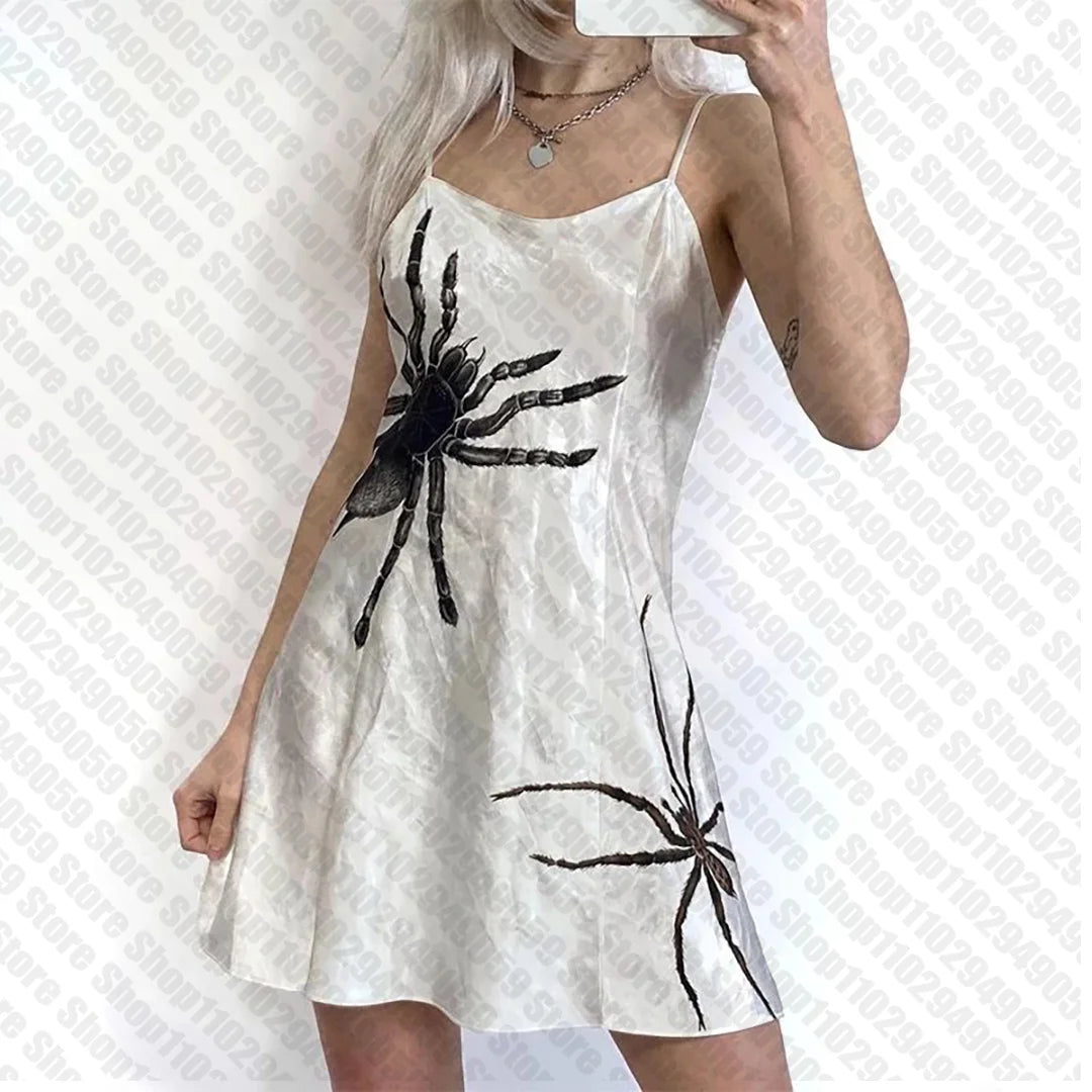 White Mini Dress with Spider Print