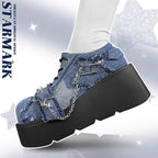 Star-Print Platform Ankle Boots with Chain Detail