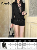 Women's Black Lace Long-Sleeve Top
