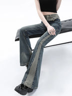 Women’s Blue Patchwork High-Waist Bootcut Jeans