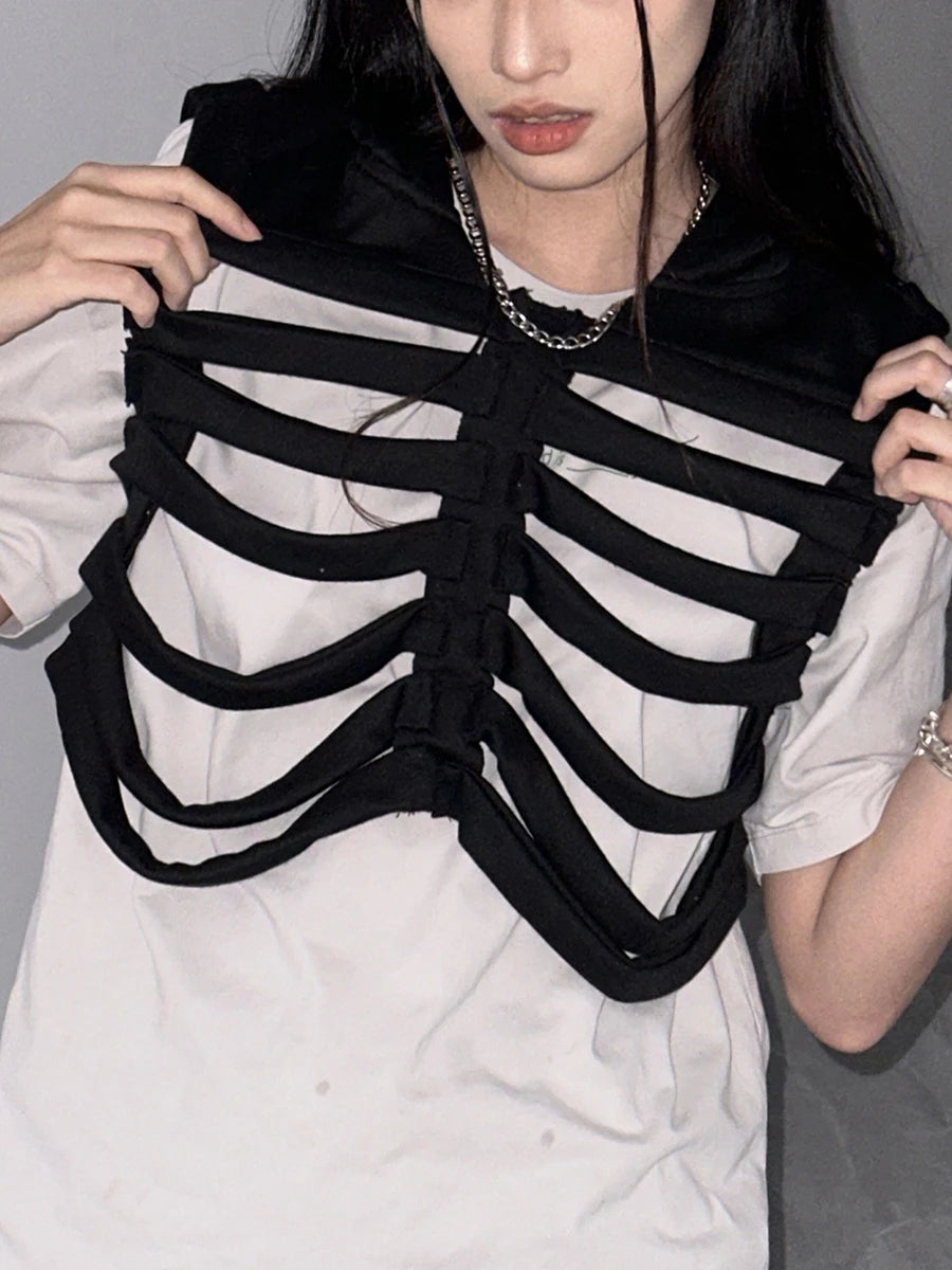 Grunge Hollowed Skeleton Hooded Vest
