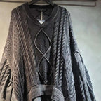 Women's Black Cable-Knit Patchwork V-Neck Sweater