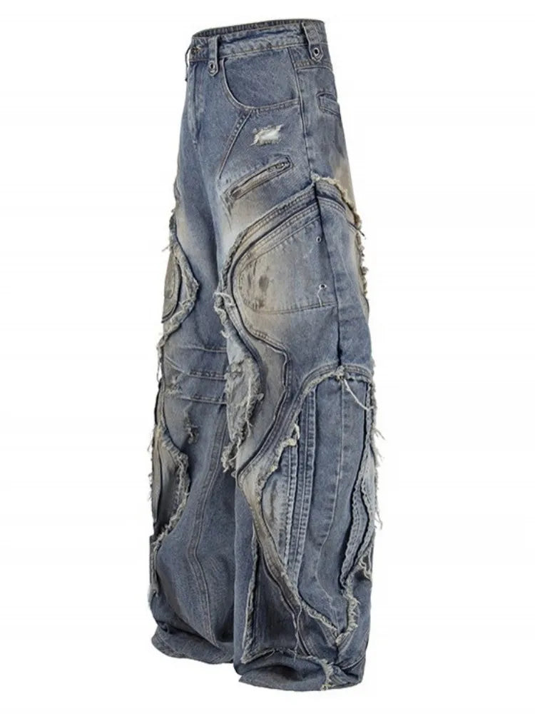 Men's Distressed Wide-Leg Cargo Jeans