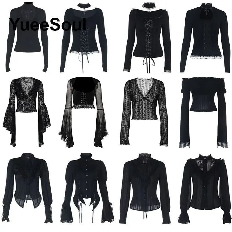 Women's Black Long-Sleeve Gothic Top