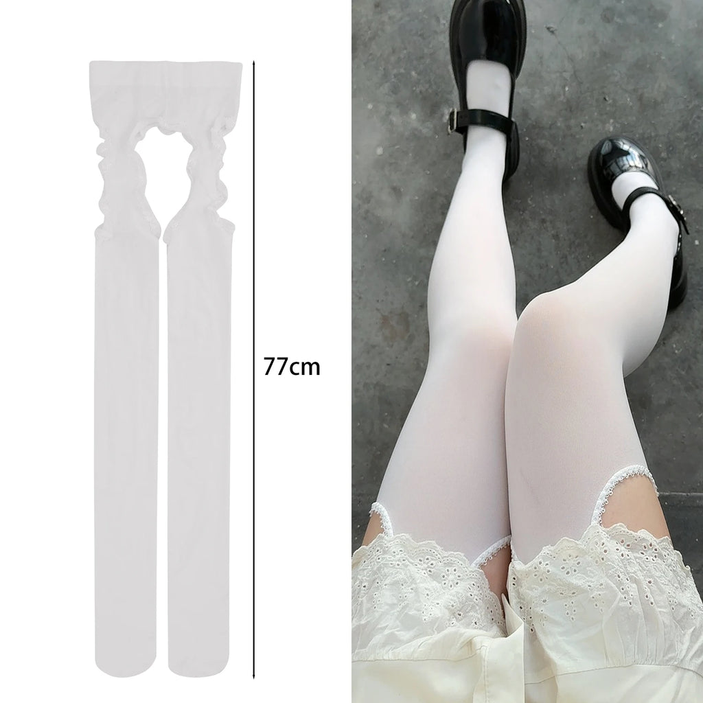 Lace-Trim Thigh-High Suspender Stockings – One Size