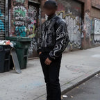 Men’s Black Embroidered PU Leather Jacket