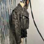 Women's Gray PU Leather Spiked Jacket